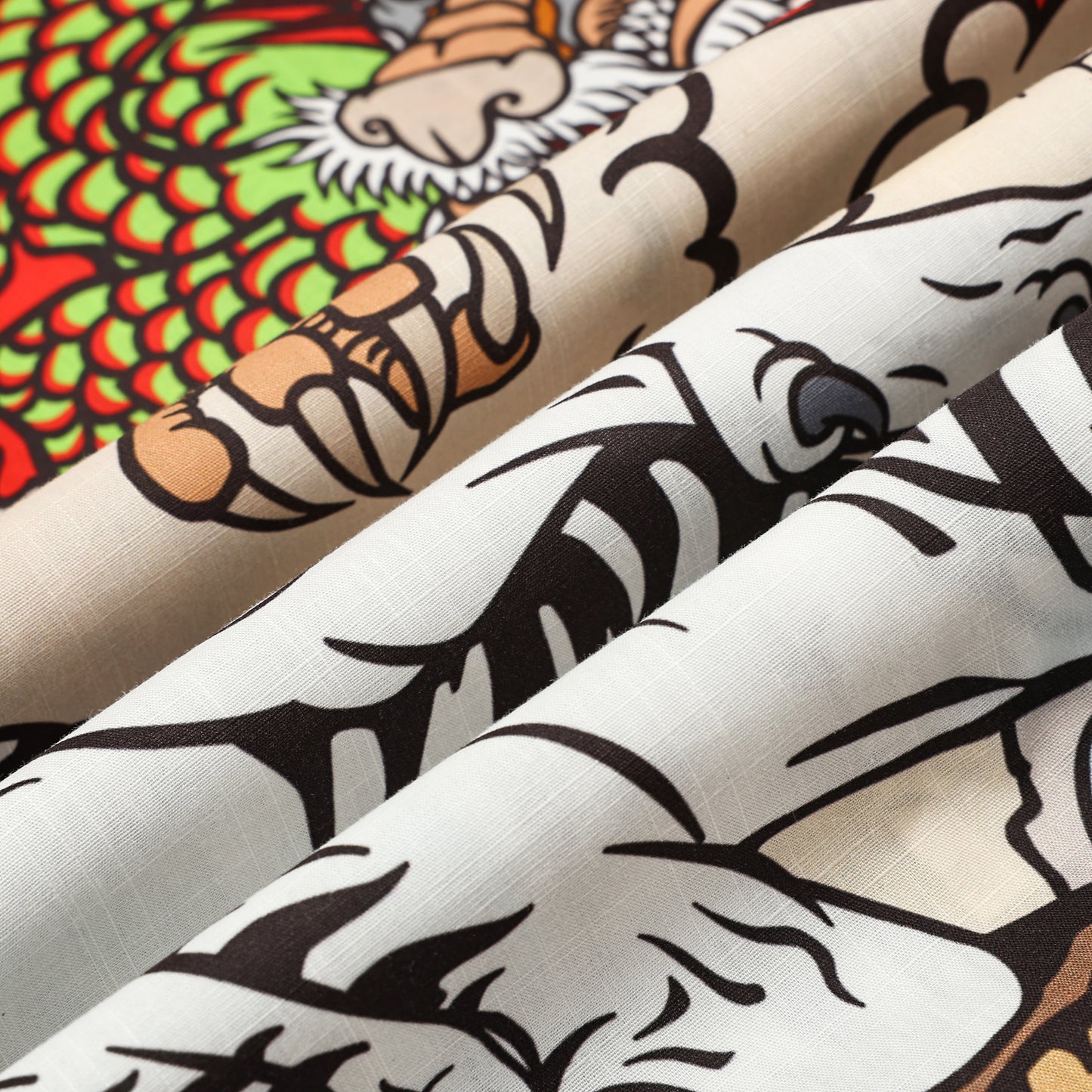 Japanese Tiger Dragon Printed Camp Collar Short Sleeve Shirt