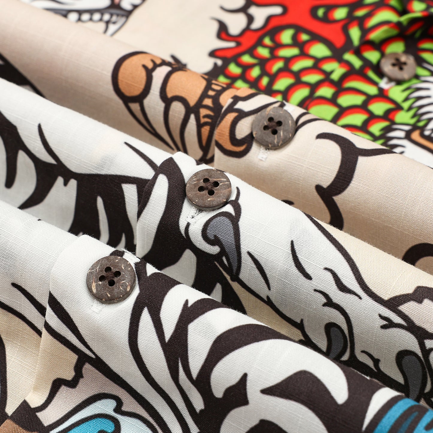 Japanese Tiger Dragon Printed Camp Collar Short Sleeve Shirt