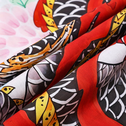 Japanese Red Tiger Printed Camp Collar Short Sleeve Shirt
