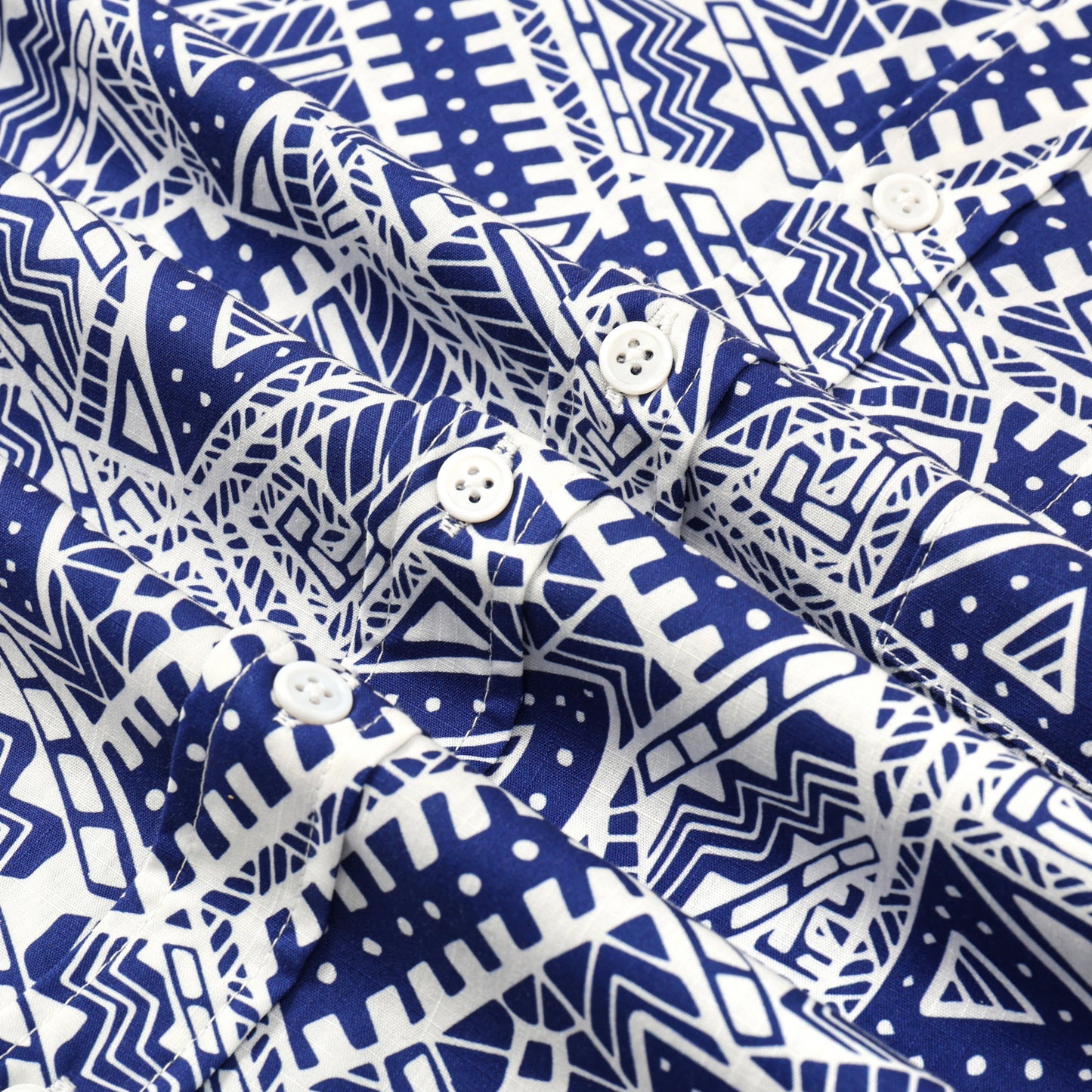 Blue Geometric Pattern Button Short Sleeve Shirt
