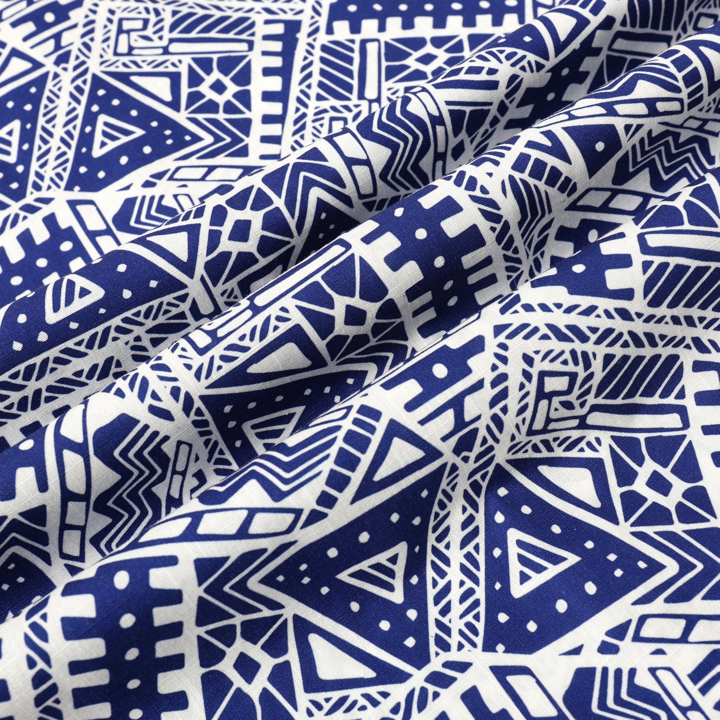 Blue Geometric Pattern Button Short Sleeve Shirt
