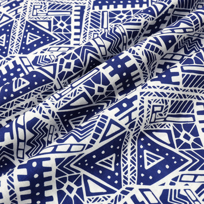 Blue Geometric Pattern Button Short Sleeve Shirt