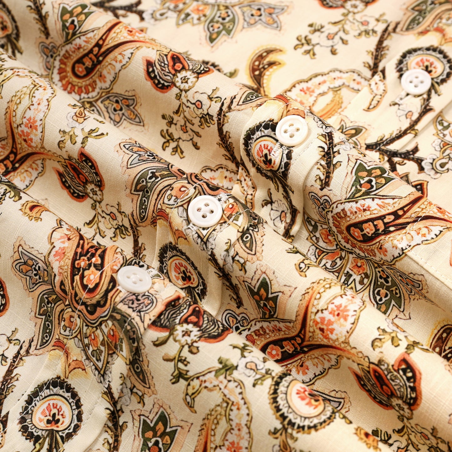Floral Paisley Pattern Button Short Sleeve Shirt