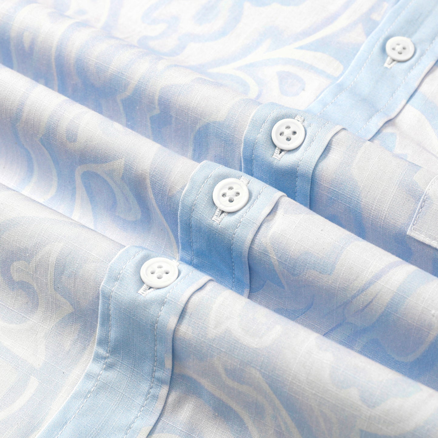 Blue Paisley Pattern Button Short Sleeve Shirt