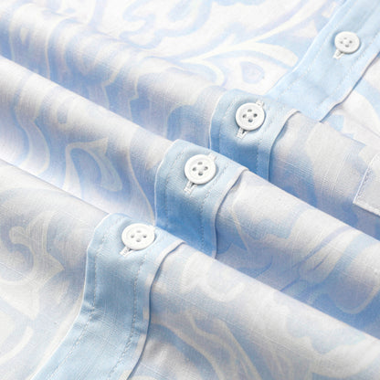 Blue Paisley Pattern Button Short Sleeve Shirt