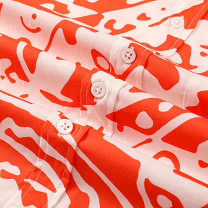 Hawaii Aloha Orange Button Short Sleeve Shirt