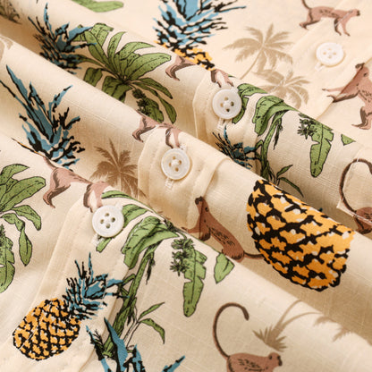 Monkey Pineapple Pattern Short Sleeve Shirt
