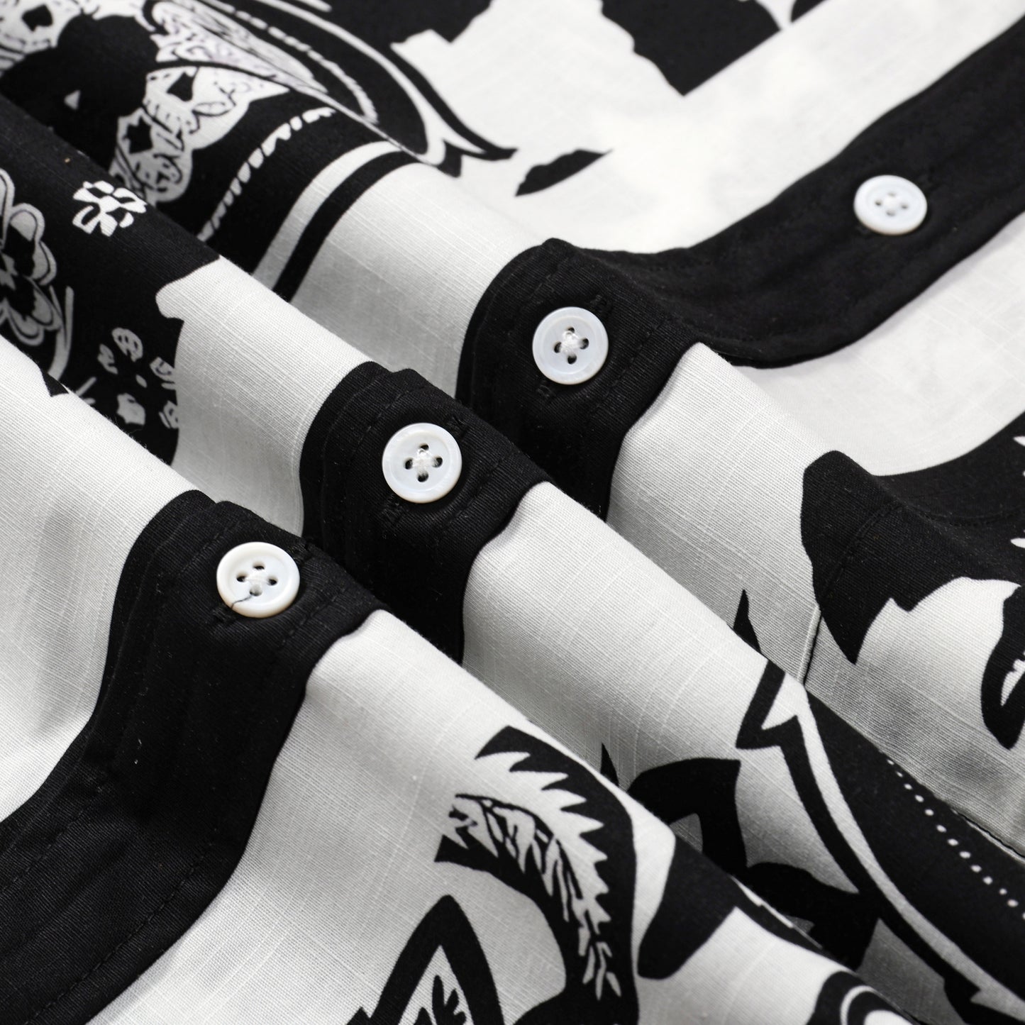 Black Flower Pattern Button Short Sleeve Shirt