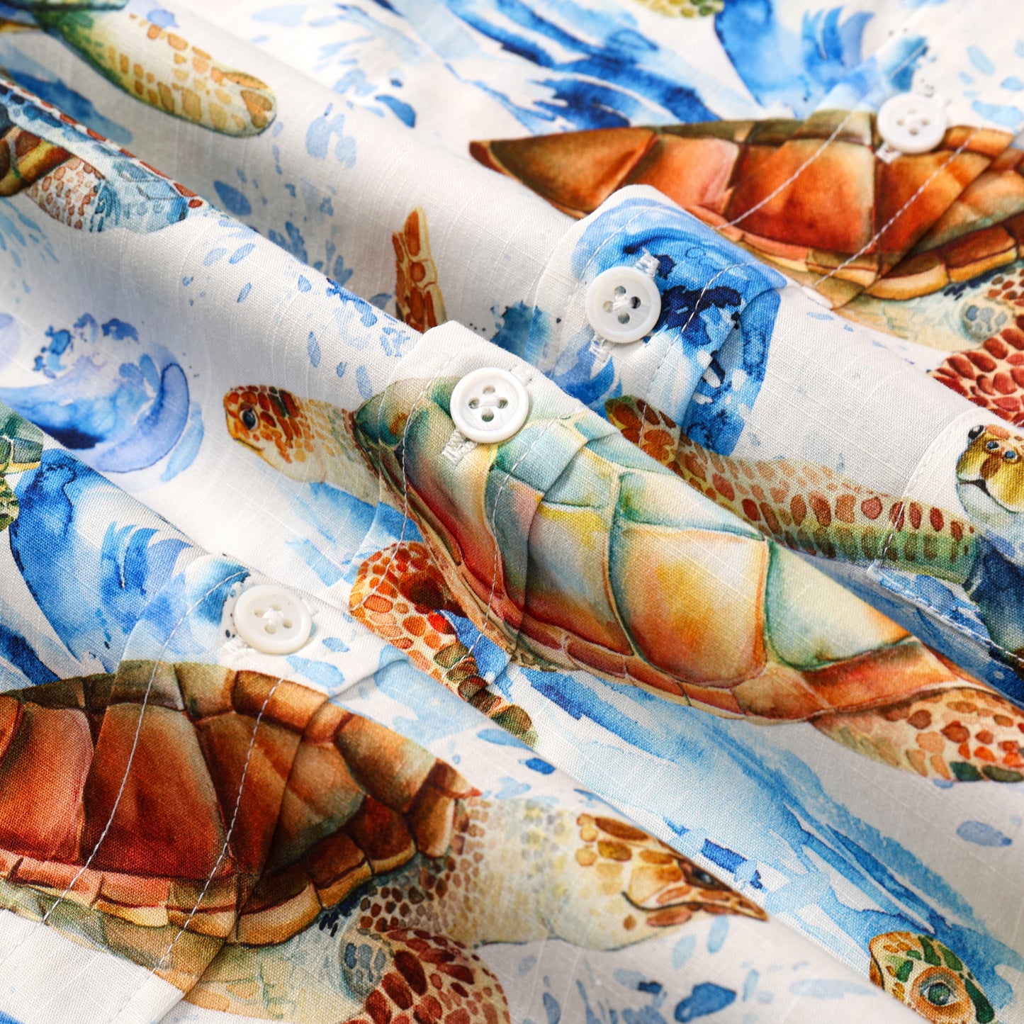 Wave Turtle Pattern Button Short Sleeve Shirt