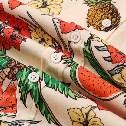 Watermelon Coconut Pattern Button Short Sleeve Shirt