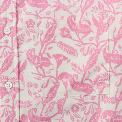 Pink Paisley Pattern Button Short Sleeve Shirt