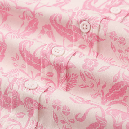 Pink Paisley Pattern Button Short Sleeve Shirt