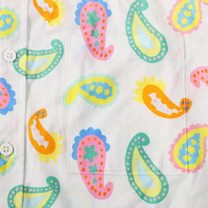 Colorful Paisley Pattern Button Short Sleeve Shirt