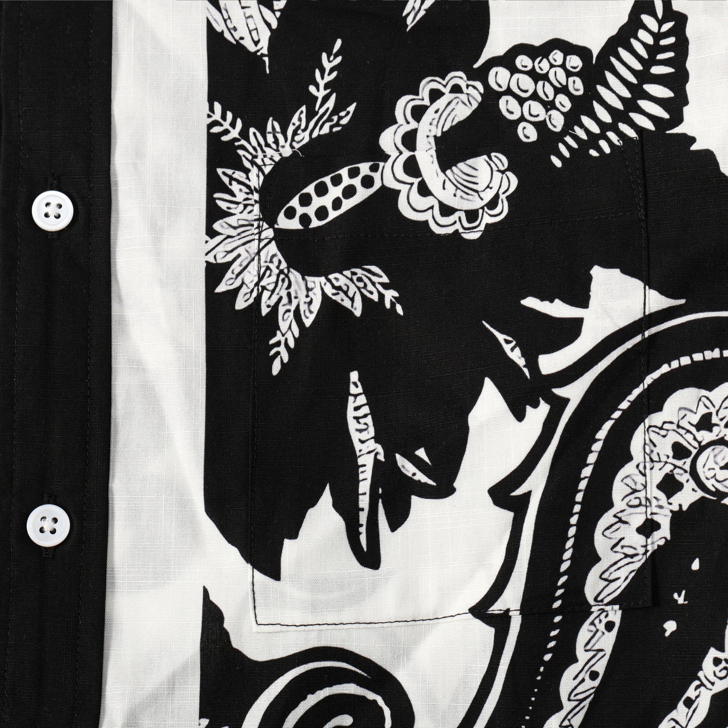 Black Flower Pattern Button Short Sleeve Shirt