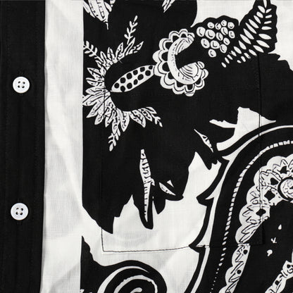 Black Flower Pattern Button Short Sleeve Shirt