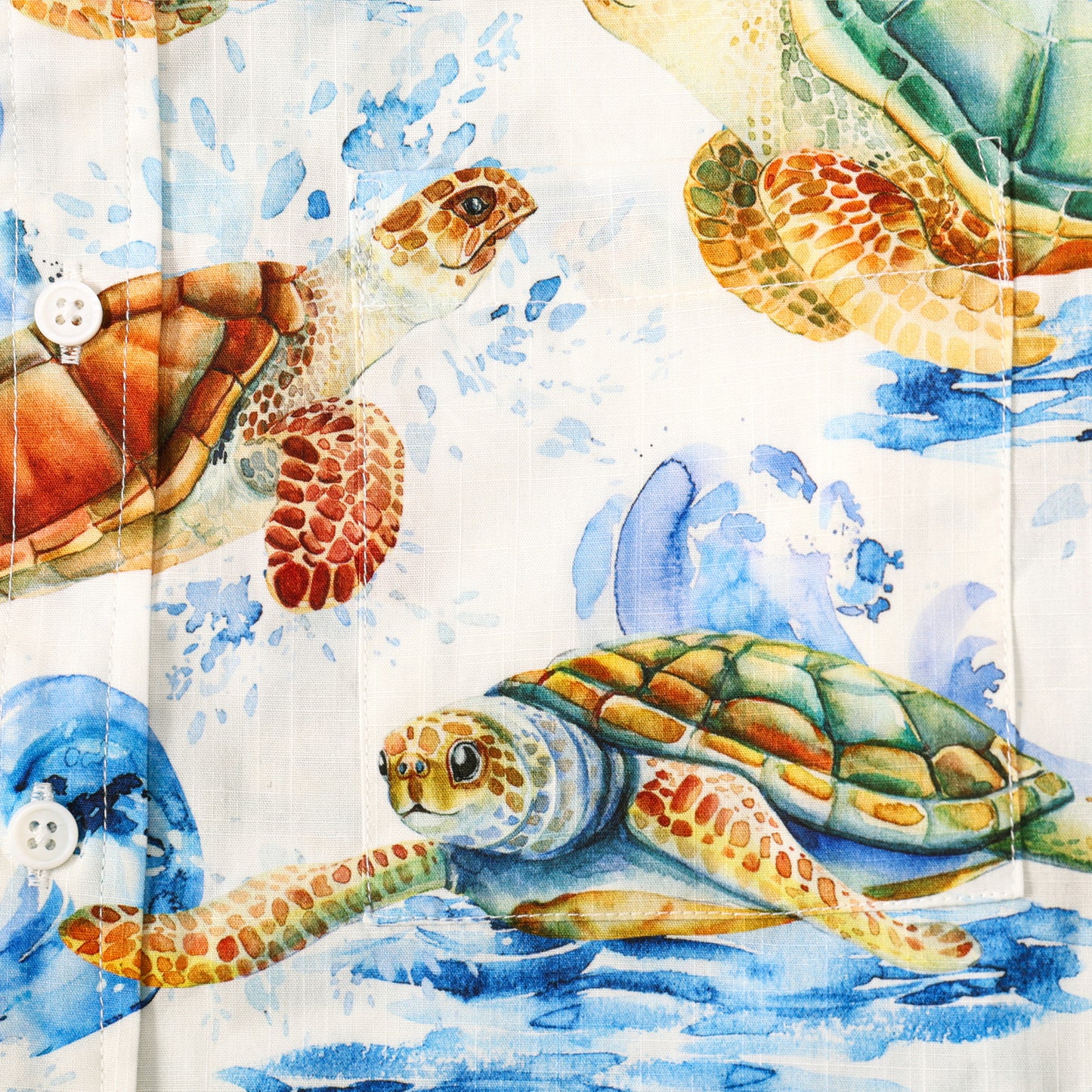 Wave Turtle Pattern Button Short Sleeve Shirt