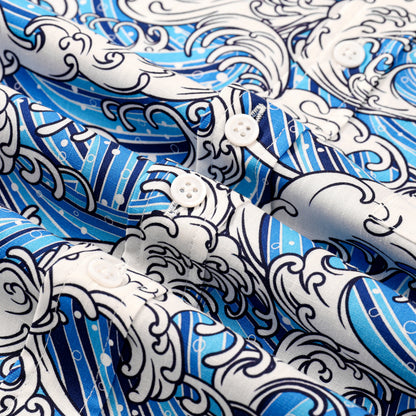 Cloud Wave Pattern Button Short Sleeve Shirt