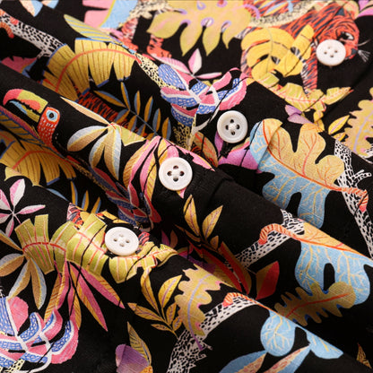 Animal Leaf Pattern Button Short Sleeve Shirt