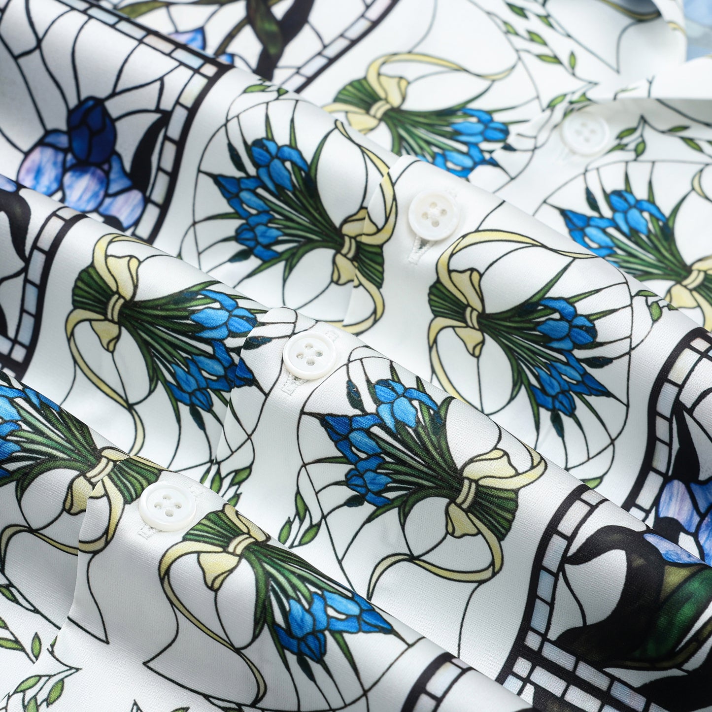 Blue Irises Floral Pattern Camp Collar Casual Shirt for Men