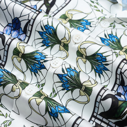 Blue Irises Floral Pattern Camp Collar Casual Shirt for Men