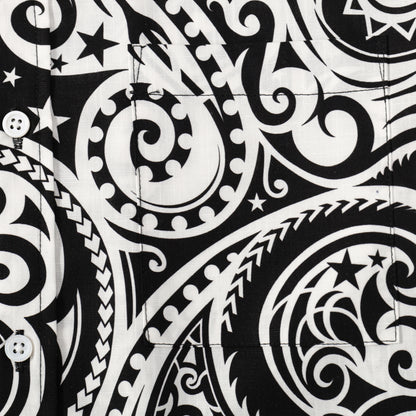 Black Paisley Pattern Button Short Sleeve Shirt