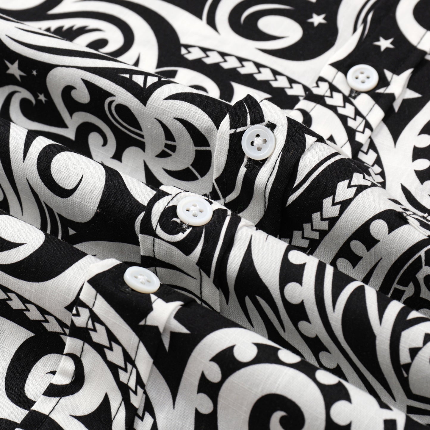 Black Paisley Pattern Button Short Sleeve Shirt