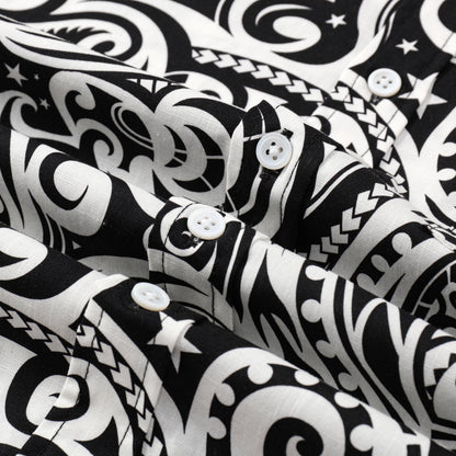 Black Paisley Pattern Button Short Sleeve Shirt