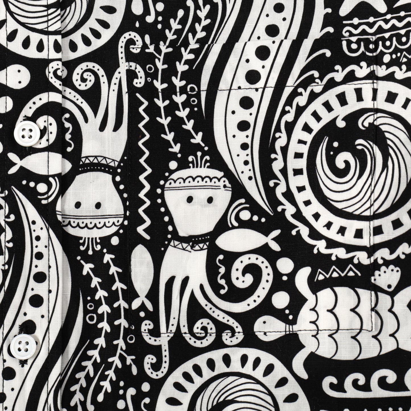 Fish Octopus Pattern Button Short Sleeve Shirt