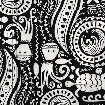 Fish Octopus Pattern Button Short Sleeve Shirt