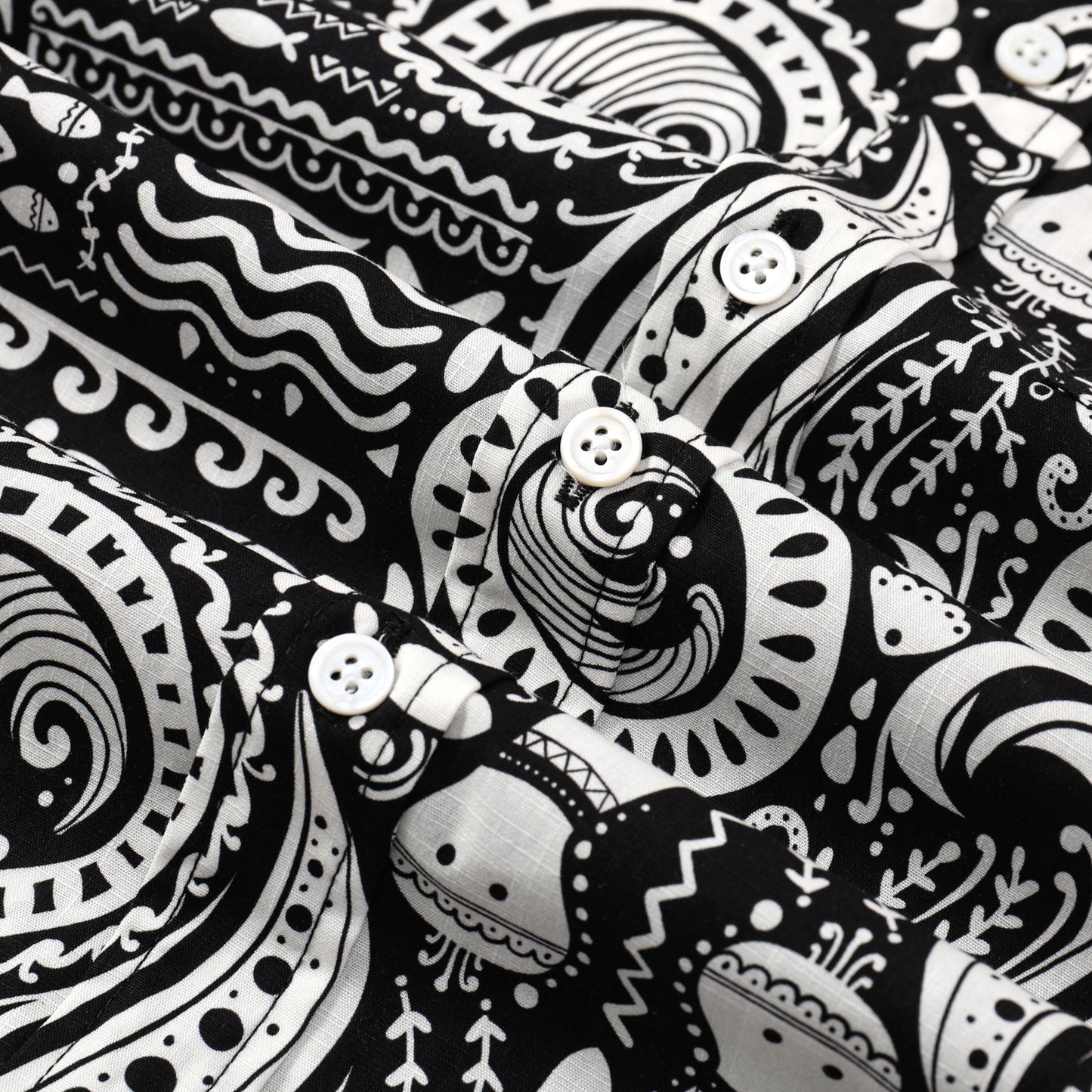 Fish Octopus Pattern Button Short Sleeve Shirt