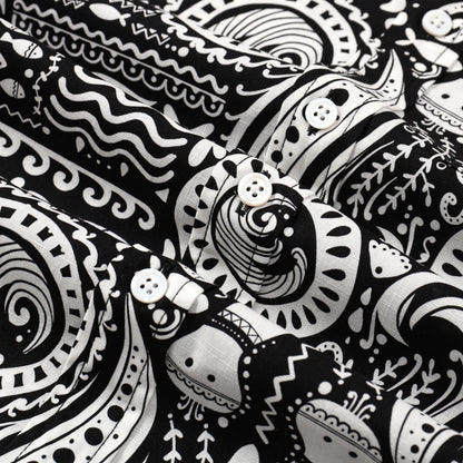 Fish Octopus Pattern Button Short Sleeve Shirt