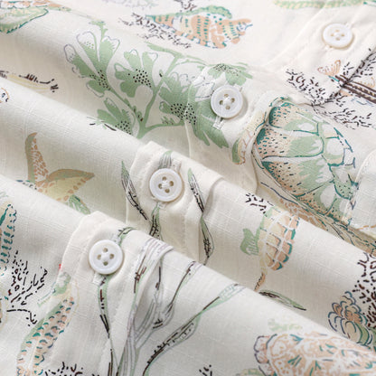 Turtle Marine Plant Button Short Sleeve Shirt