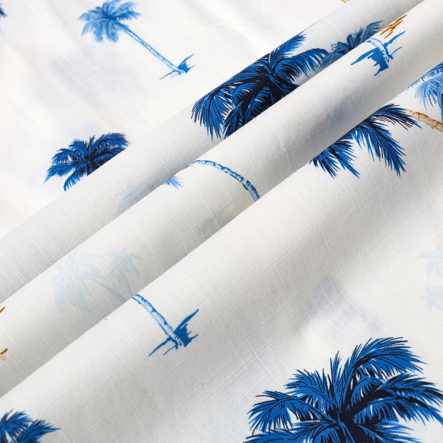 Blue Palm Tree Pattern Button Short Sleeve Shirt