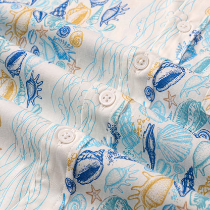 Marine Animal Pattern Button Short Sleeve Shirt