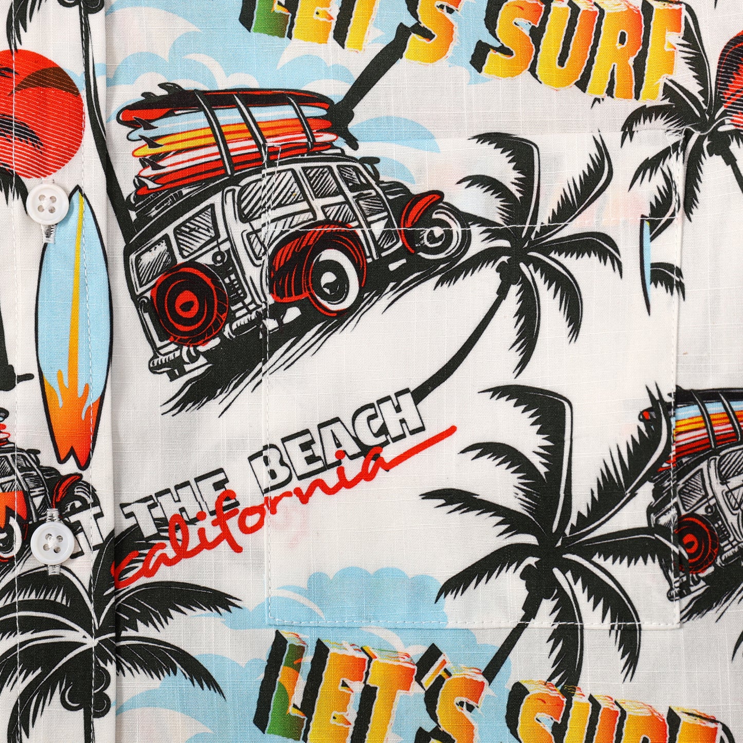 Let's Surf Pattern Button Short Sleeve Shirt