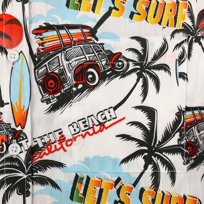 Let's Surf Pattern Button Short Sleeve Shirt