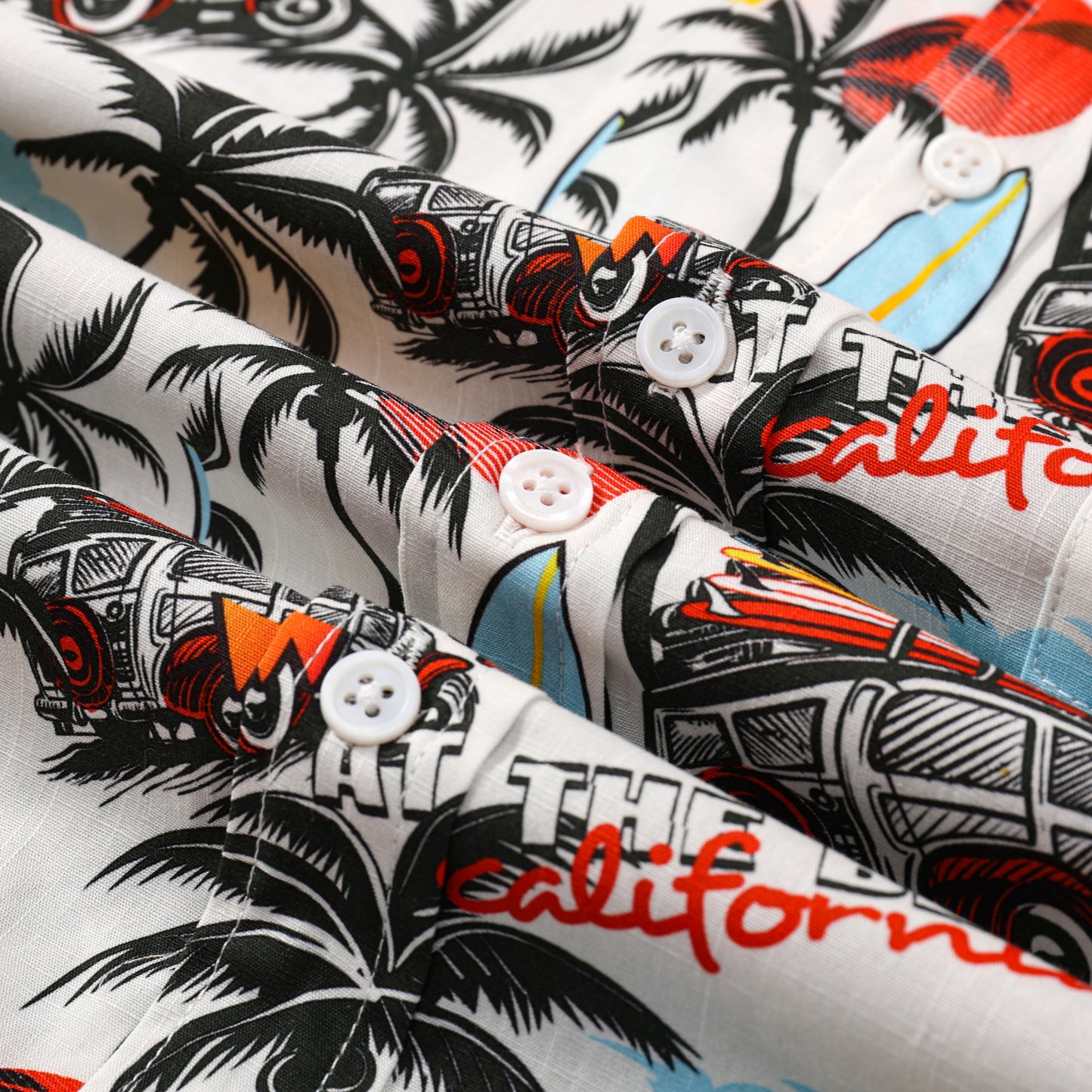 Let's Surf Pattern Button Short Sleeve Shirt