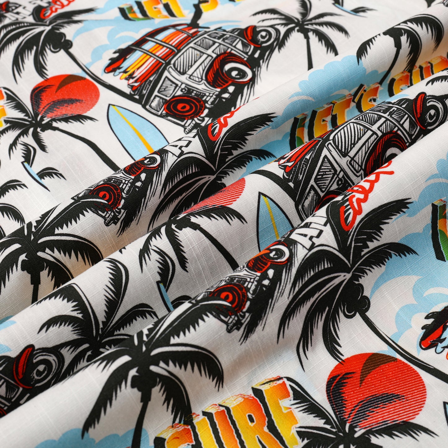 Let's Surf Pattern Button Short Sleeve Shirt