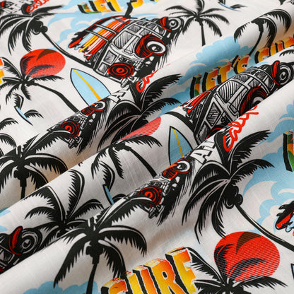Let's Surf Pattern Button Short Sleeve Shirt