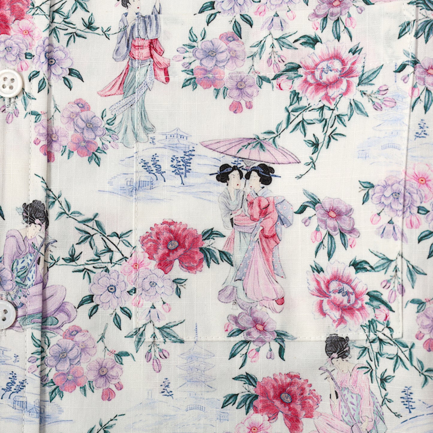 Ancient Female Floral Pattern Button Short Sleeve Shirt