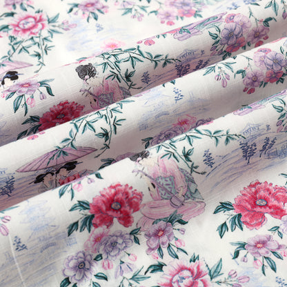 Ancient Female Floral Pattern Button Short Sleeve Shirt