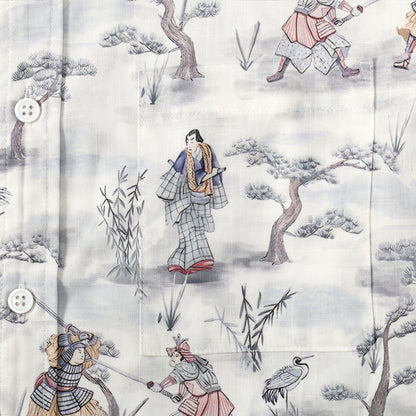 Ancient Soldier Print Button Short Sleeve Shirt
