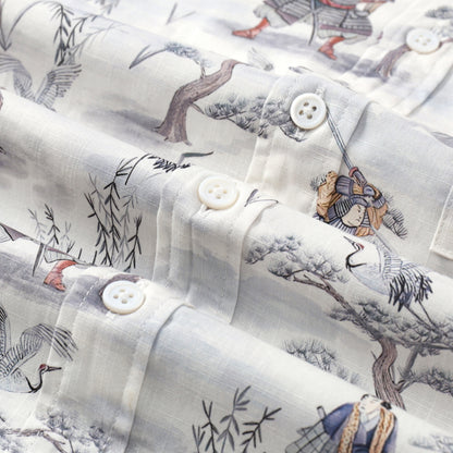Ancient Soldier Print Button Short Sleeve Shirt