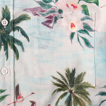 Palm Tree Island Pattern Button Short Sleeve Shirt