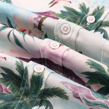 Palm Tree Island Pattern Button Short Sleeve Shirt
