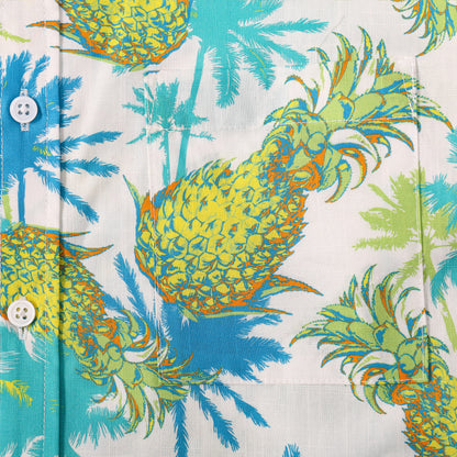 Tropical Pineapple Pattern Button Short Sleeve Shirt
