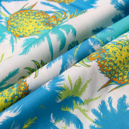 Tropical Pineapple Pattern Button Short Sleeve Shirt
