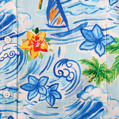 Wave Board Pattern Button Short Sleeve Shirt