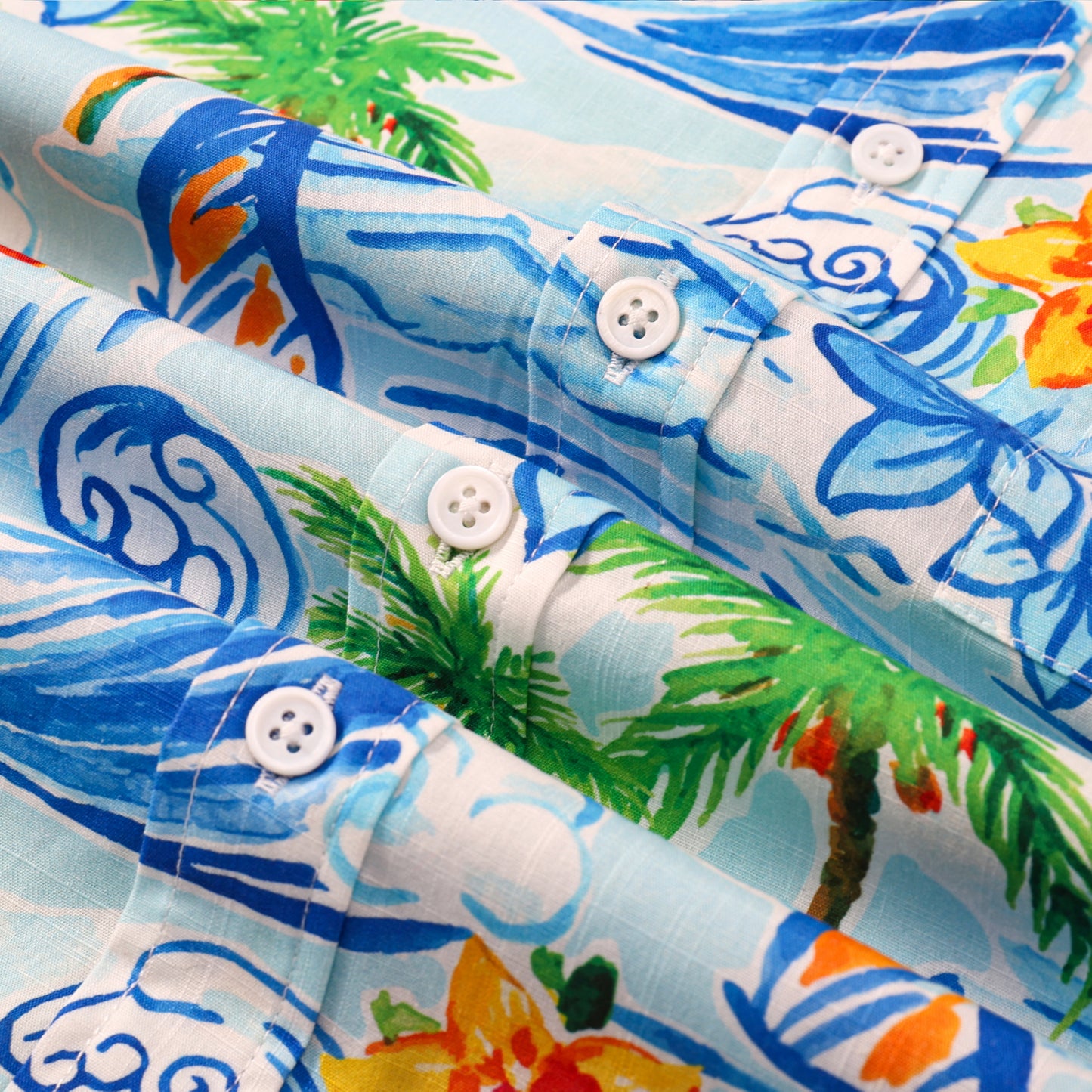 Wave Board Pattern Button Short Sleeve Shirt