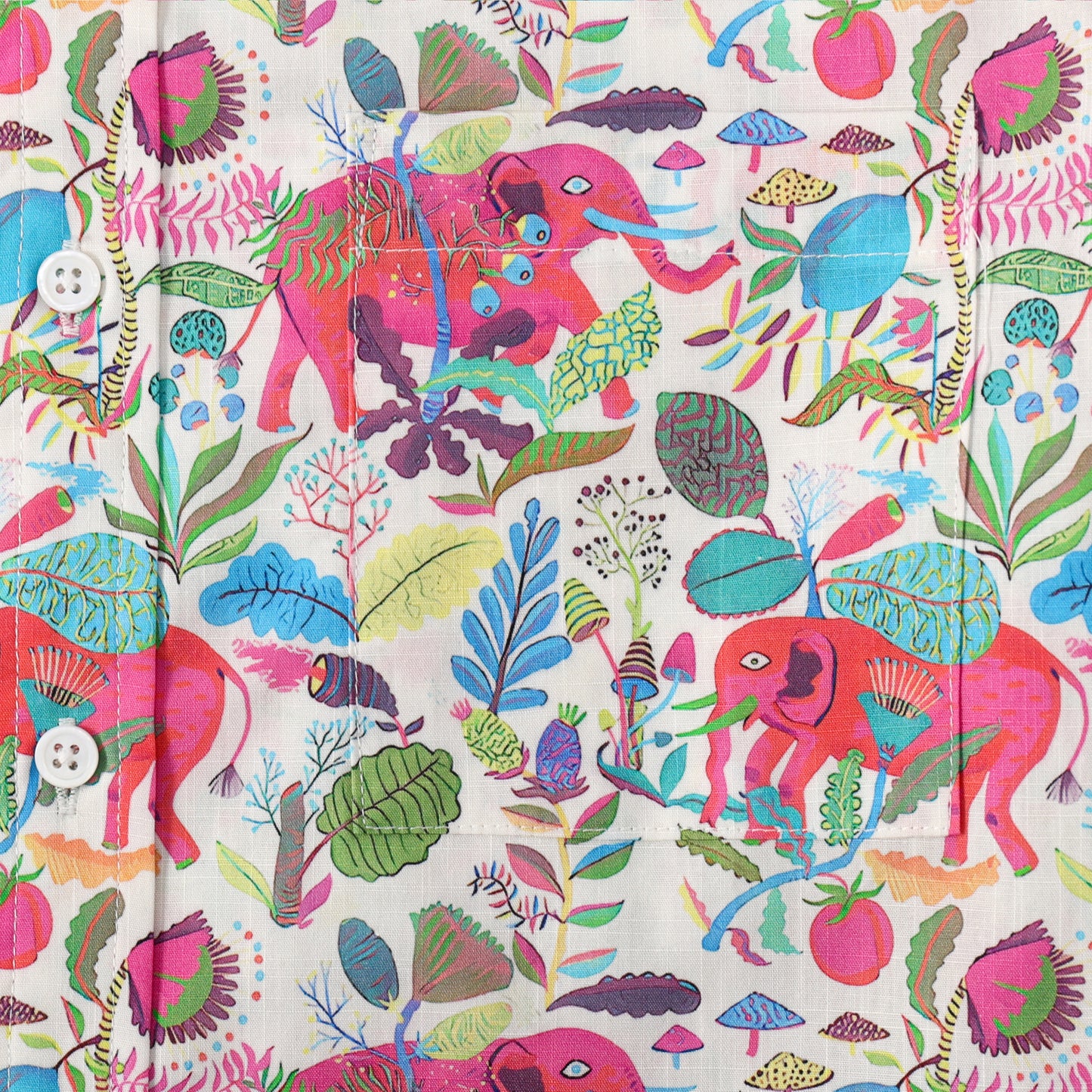 Elephant Floral Pattern Button Short Sleeve Shirt